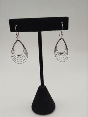Sterling Silver Wire Wrap Bead Teardrop Earrings 925